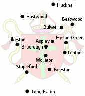 Shows the geographical location of the churches in Nottingham West Deanery